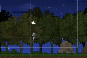 the main character of Coming Home jumps in front of a forest at night