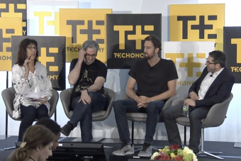 SDCT Assistant Dean Doreen Lorenzo moderating "Designing Business and the Future" panel at Techonomy NYC 2017