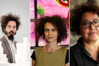 Headshots of artists Reynier Leyva Novo, Yuliya Lanina, and Nohemi Perez. 