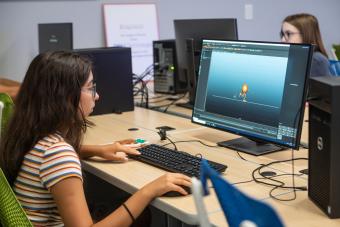 High school student designing 3D character during 2020 Game Design Summer Camp at UT Austin