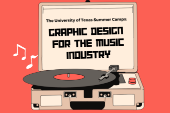 Graphic for Graphic Design for the Music Industry summer camp at UT Austin with record player