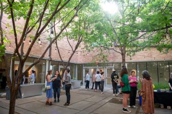 Photo of outside courtyard during MFA thesis exhibition reception