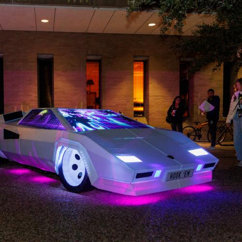 Replica of a Lamborghini Countach created by Arts and Entertainment Technologies students in collaboration with Texas Performing Arts Fabrication Studios and dadalab