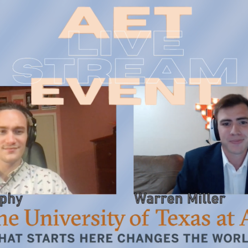 Two AET students, Jasper Murphy and Warren Miller, hosting during the Spring 2021 AET Livestream Event