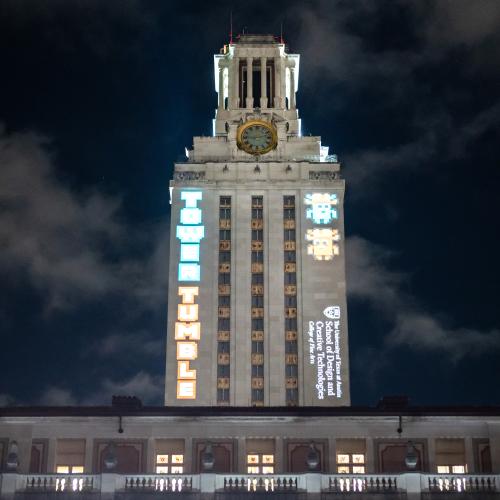 The UT Tower features a video game projection 