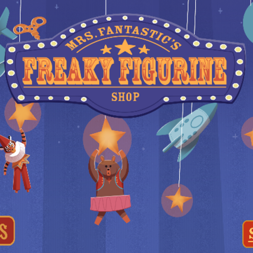 Title image for original video game called "Mr. Fantastic's Freaky Figurine Shop"