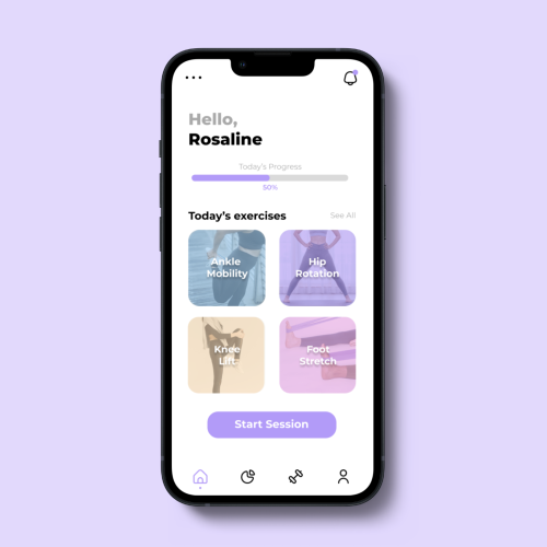 Hi-fidelity mockup of the home page of Rehab Bud app designed by Ishita Sisodia