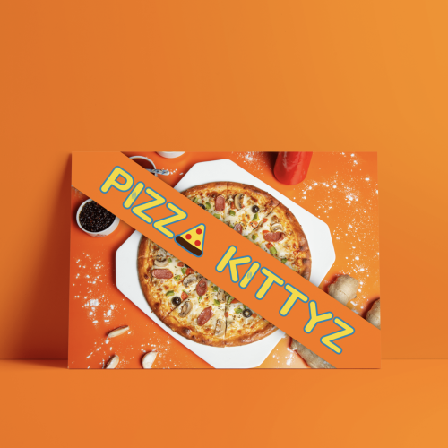mockup of poster for Pizza Kittyz, a fictional brand created by B.F.A. Design student Luis Angeles and his little sister