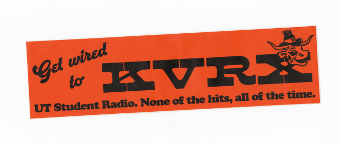 KVRX Bumper Sticker By Gabi Williams in 2021 class of 2023 Featuring Aldine Expanded from RRK box number 071 and a vintage UT cut from our UT print shop collection