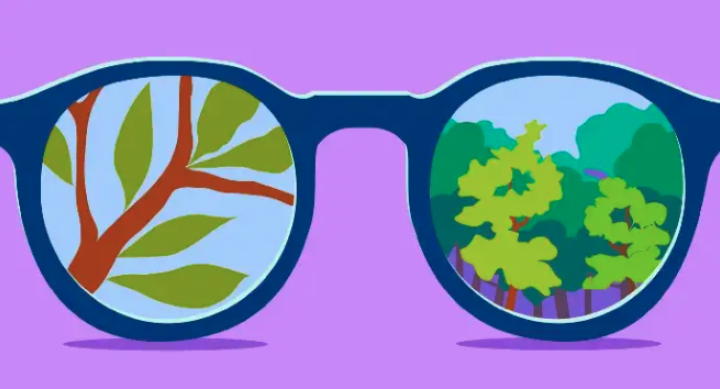 Illustration by Arotin Hartounian of trees being seen through the lenses of eyeglasses