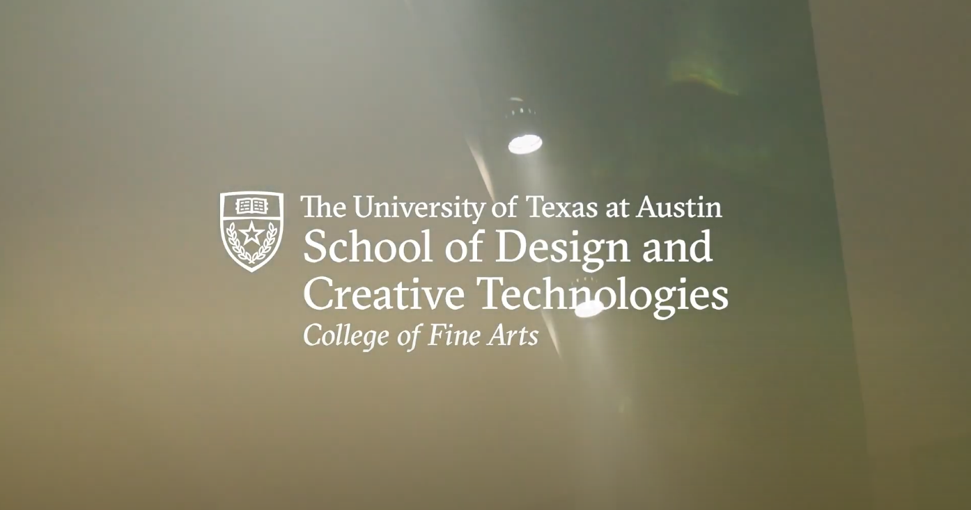 The School of Design and Creative Technologies logo against a ambient video background