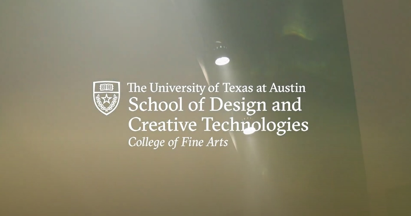 The School of Design and Creative Technologies logo against an ambient video background