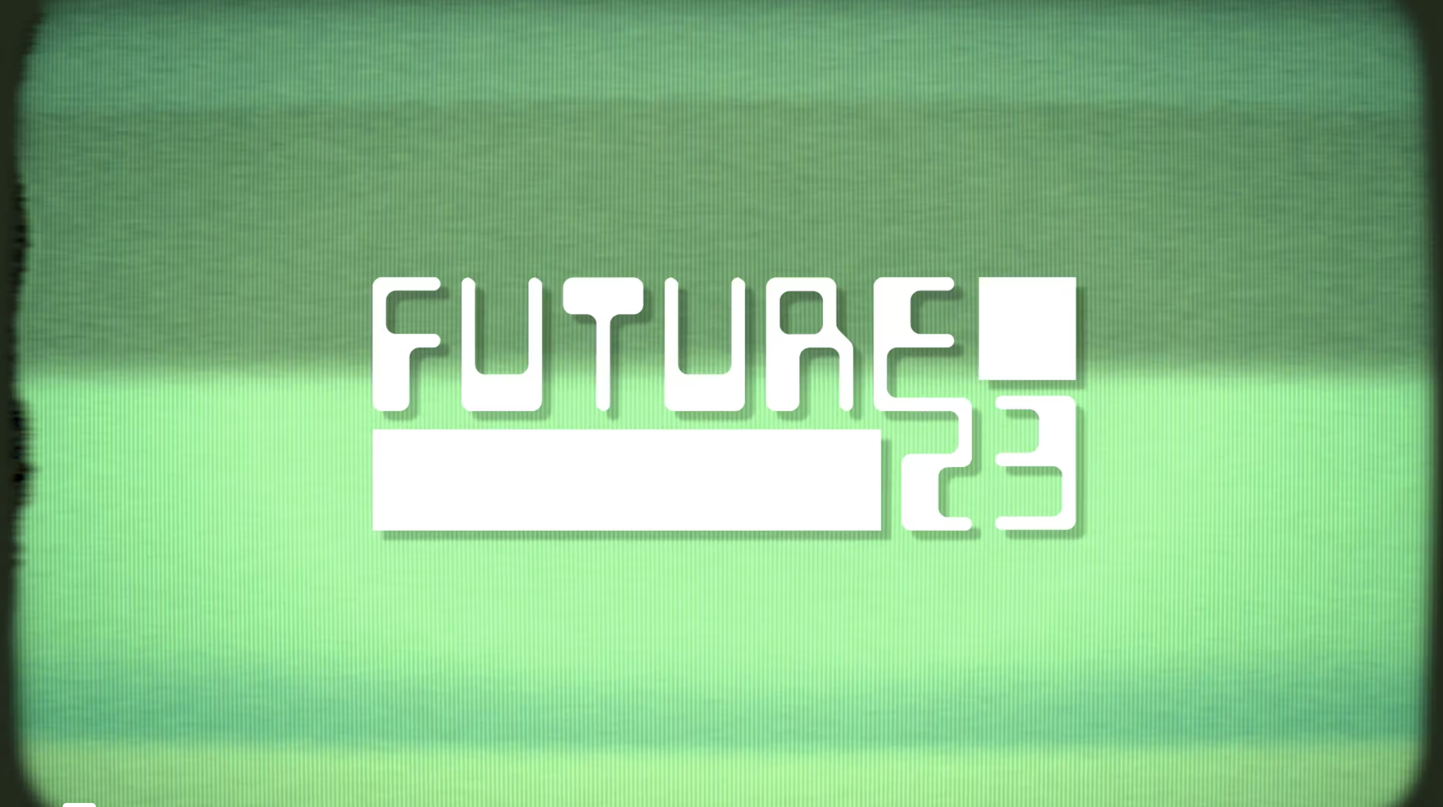 Future23 logo against green static background